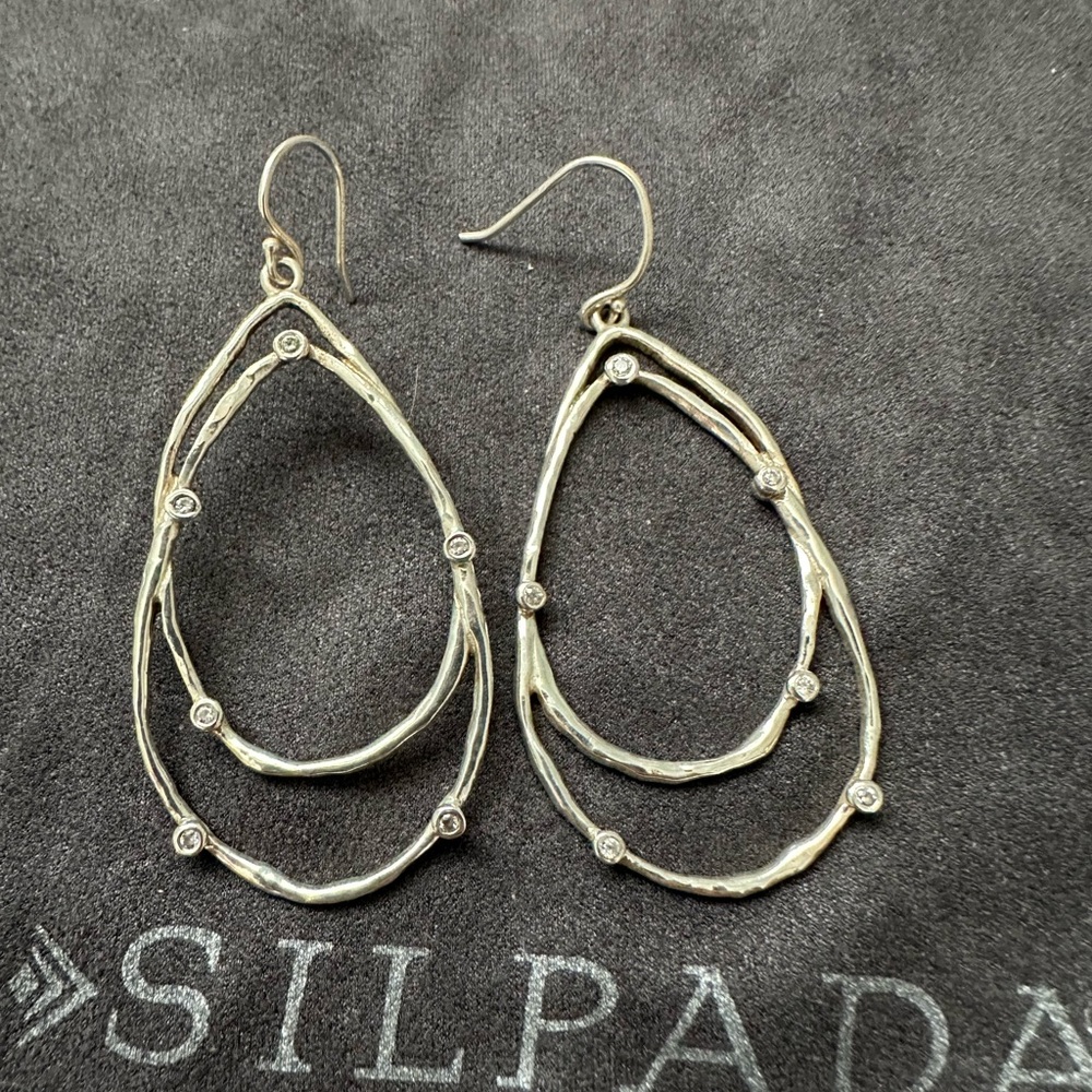 Silpada Dual Teardrop CZs & Sterling Silver Earrings